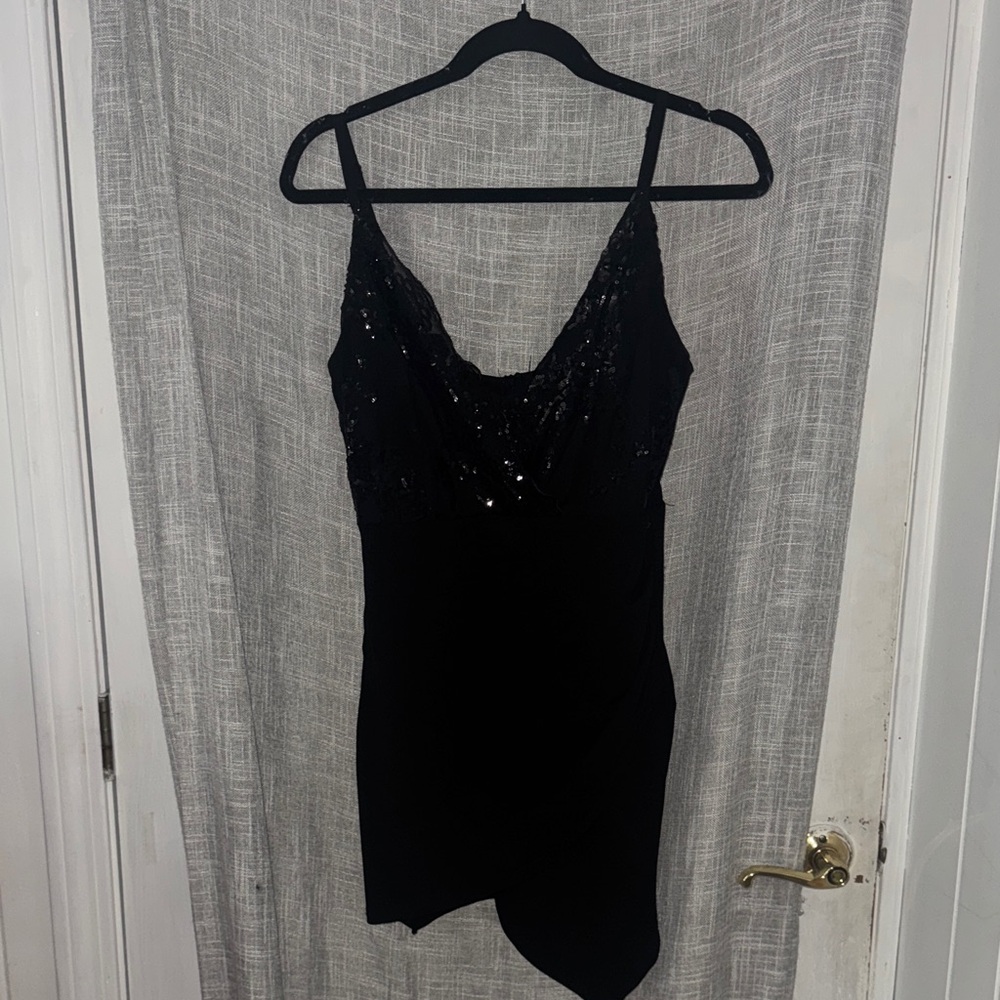 Windsor Black Asymmetrical Sequin Dress